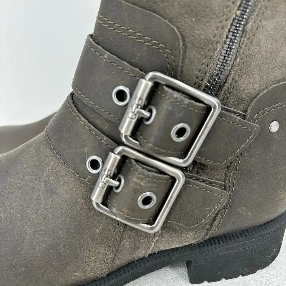 UGG Wilde‎ Moto Buckle Boots Women's Size 5.5 Waterproof Leather Suede Wool